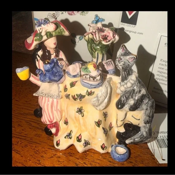 Clayworks by Heather Goldminc Presented By Blue Sky Whimsical Tea Party Figurine - Picture 1 of 15